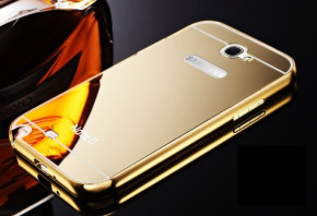 Луксозен алуминиев бъмпър с огледален гръб за Samsung Galaxy Note 2/ II N7100 златист